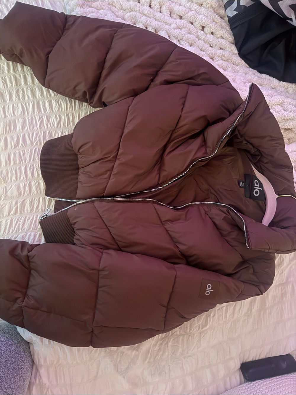 ALO Yoga Quilted Puffer Jacket in Rose Brown - Picture 4 of 4